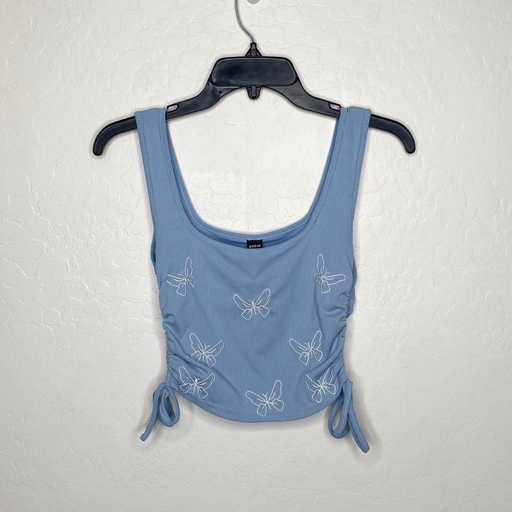 SHEIN blue butterfly crop top